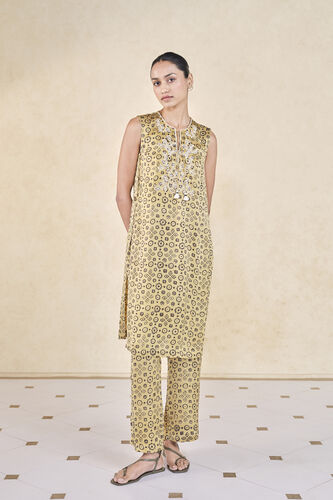 Leafbird Handcrafted Ajrakh Co-ord - Yellow, Yellow, image 1